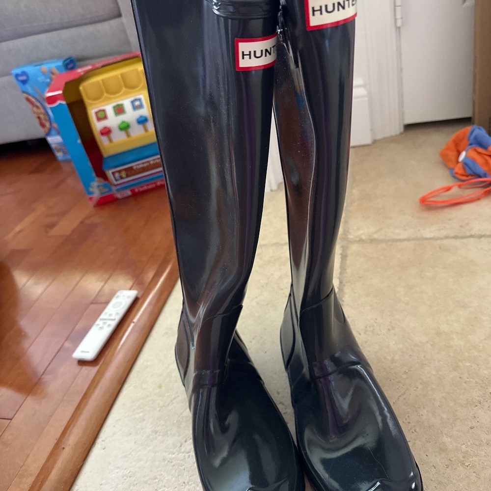 Gloss tall navy gray  hunter rain boots